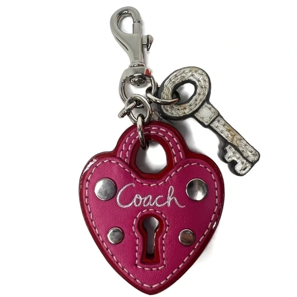 Coach Lock and Key Vintage Leather Keychain Key Charm